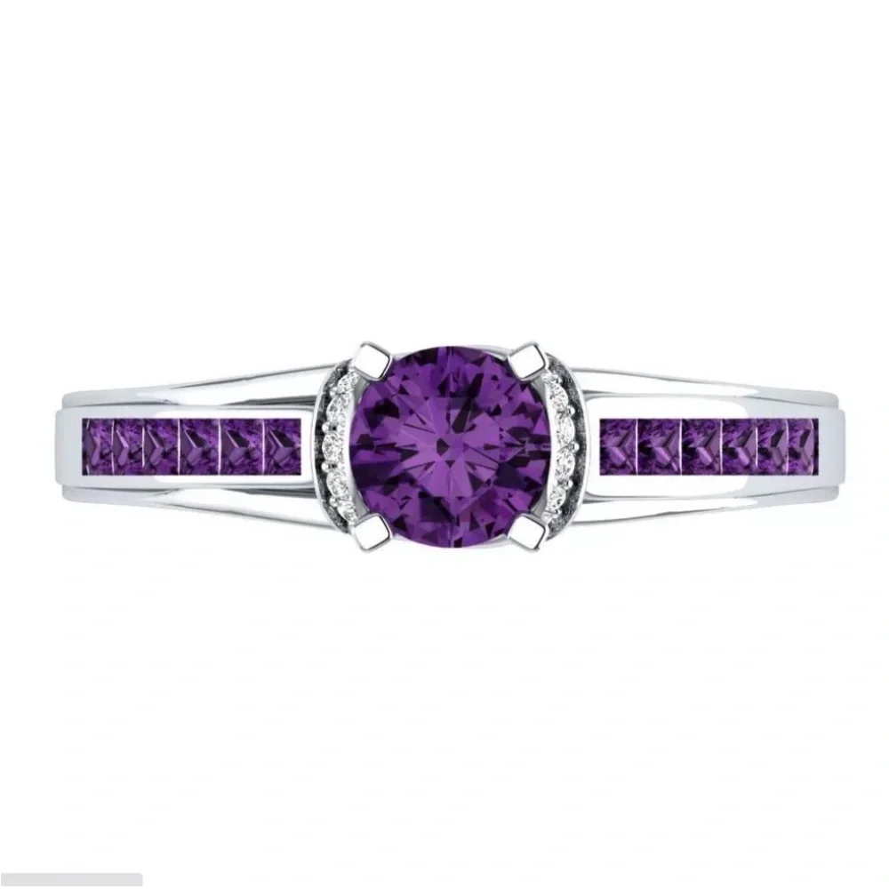 Beautiful New Sterling Silver Amethyst White Sapphires Ring
